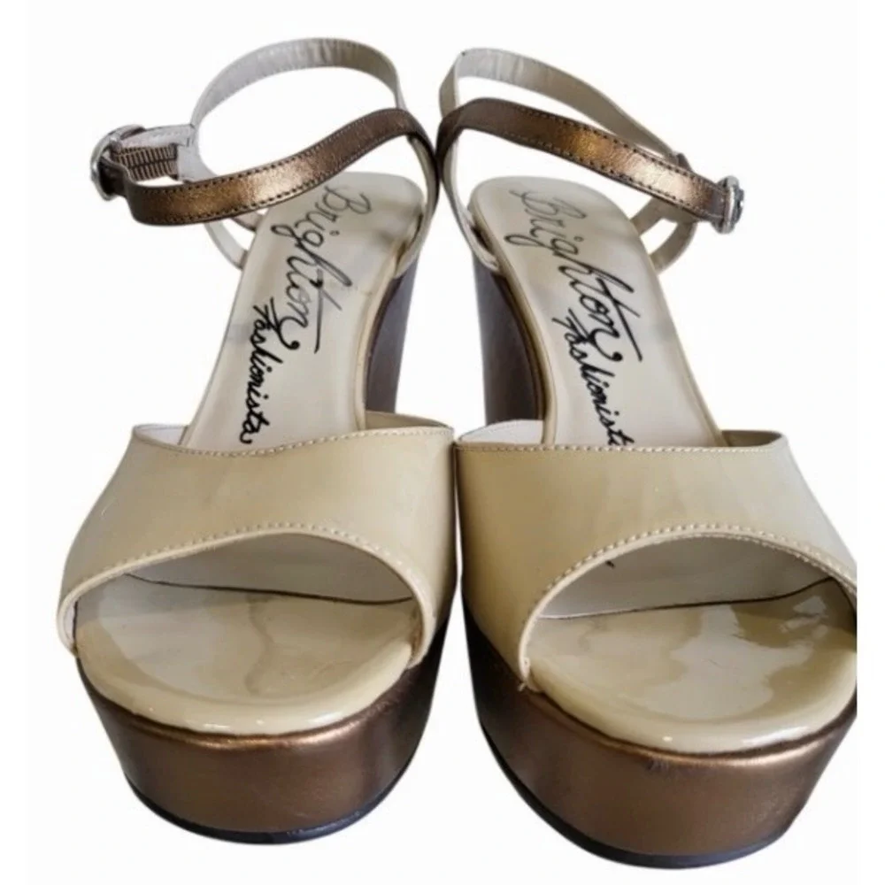 Brighton Flame Women's Size 9 Beige Bronze Platform Wedge Sandals Y2K